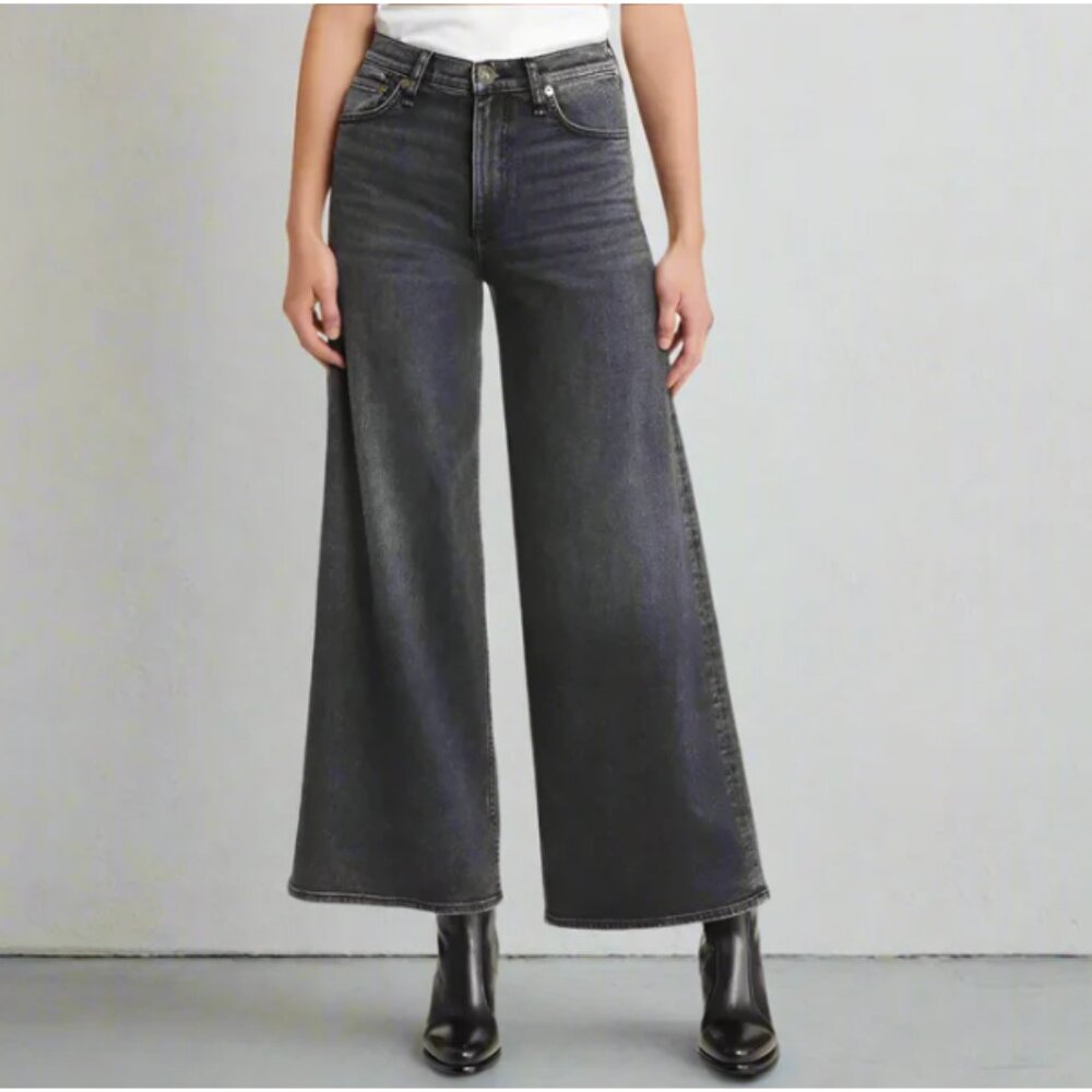 ⛔ SOLD ⛔Rag & Bone Sofie Crop Wide Leg Jeans Womens 27 Black High Rise Stretch